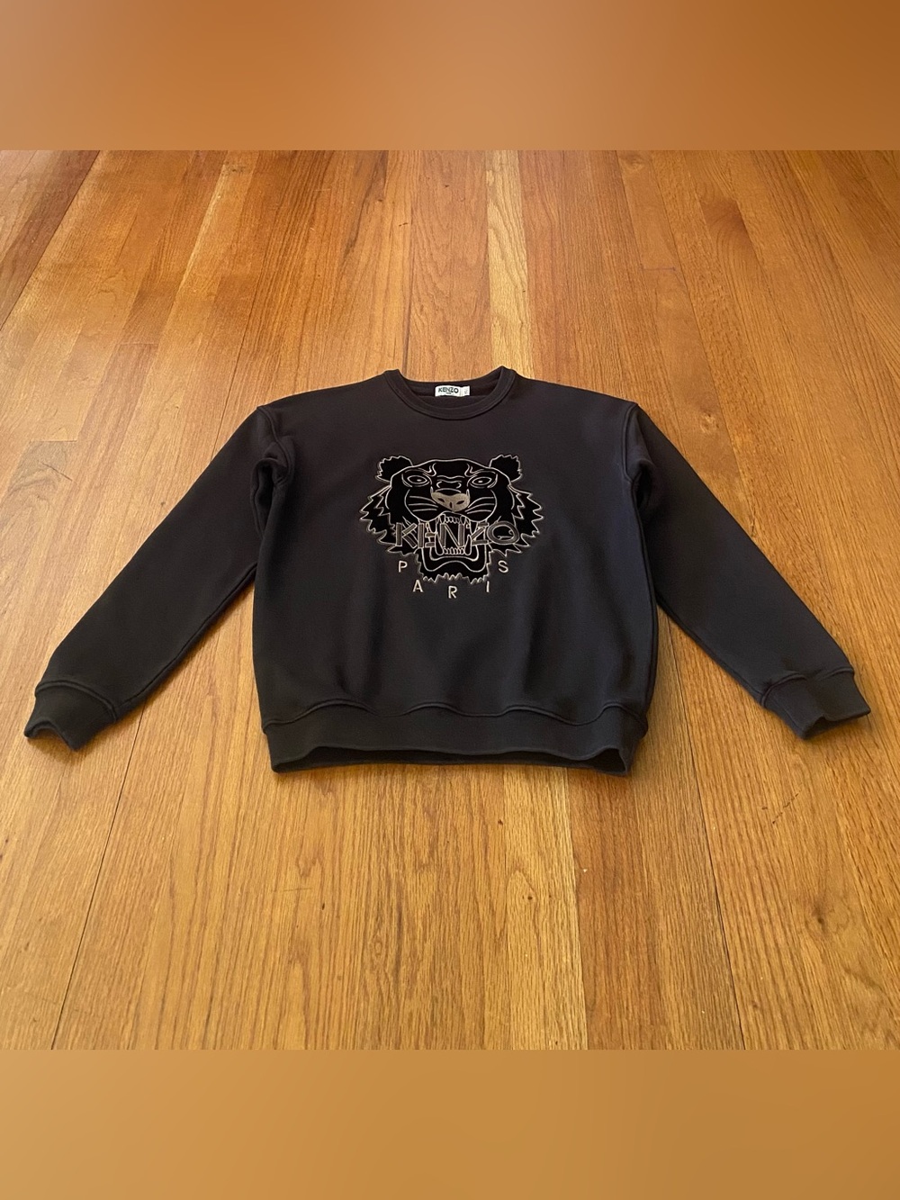 Kenzo Iconic Black Hoodie With Embroidered Velvet Tiger Sweatshirt
